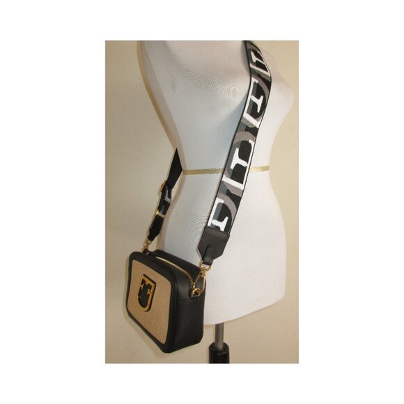 Furla Brava Mini Straw & Black Leather Summer Crossbody Shoulder Bag NWOT - Picture 4 of 11